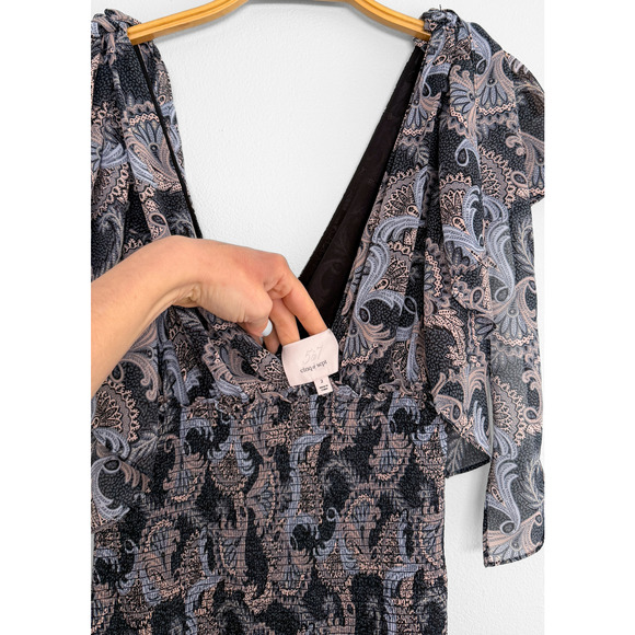 Cinq a Sept Kris Chiffon Dress in Raven Paisley Navy Blue Chiffon Smocked Maxi - Picture 4 of 15